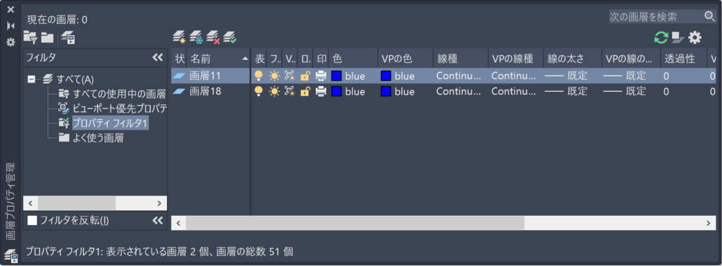 プロパティ フィルタが作成された